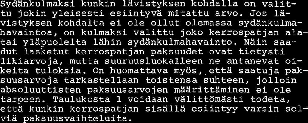 Talloin on oletettu, etta sydankulma on mitattu kerroksellisuudesta tai sen suuntaisesta liuskeisuudesta, jolloin kerrospat jan paksuus saadaan kaavas ta Kohtisuora paksuus = lavistyksen pituus - sin