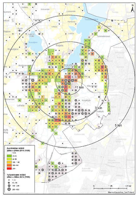 Asukkaiden ja työpaikkojen sijoittuminen Jokelassa (vas.) ja Kellokoskella (vas.