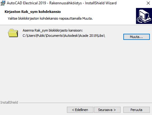 Valitse Muuta -painikkeen kautta kansio asennettavalle