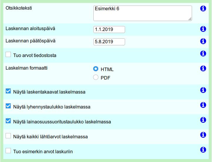2 Lähtöarvot laskurissa