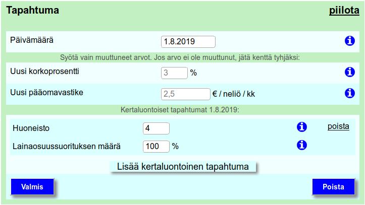 5 Yhteenveto Esimerkki 6 Lainaosuussuoritusten laskeminen tasalyhennyslainalle Laskimme tässä esimerkissä arvion, kuinka paljon huoneiston nro 4 omistajan tulisi maksaa lainaosuussuoritusta