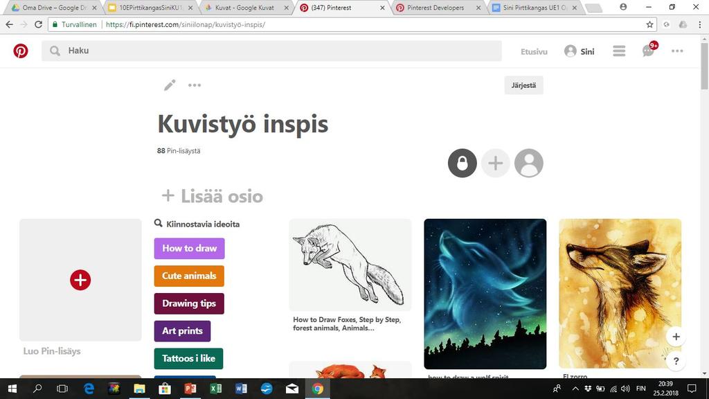 Hahmon luonnekuvaus ja taustatiedon etsinnän tuloksia sekä lähteet Tässä ohessa linkki pinterest tauluun, johon kokosin