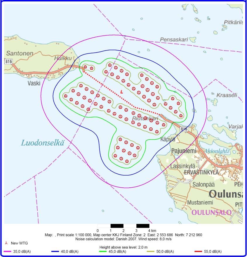 -100- Kuva 69. Melumallinnus: vaihtoehto 1 (VE1), 75 tuulivoimalaa.