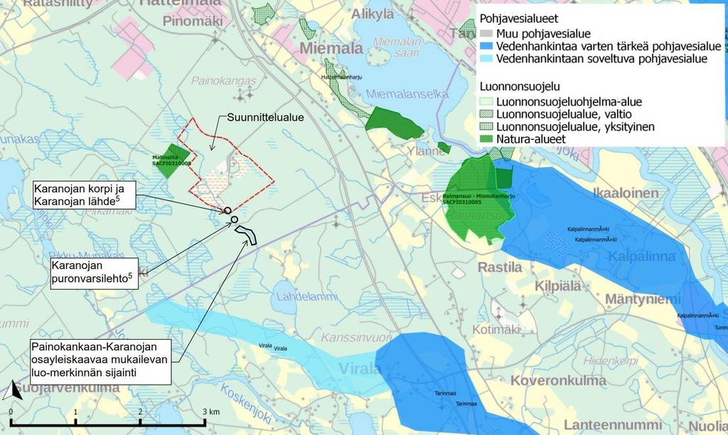 Taipaleentien hulevesiselvitys 20.9.2017 5 (18) 2.3 Luontoarvot Luontoarvojen ja pohjavesialueiden sijainnit suhteessa suunnittelualueeseen on esitetty kuvassa 5.