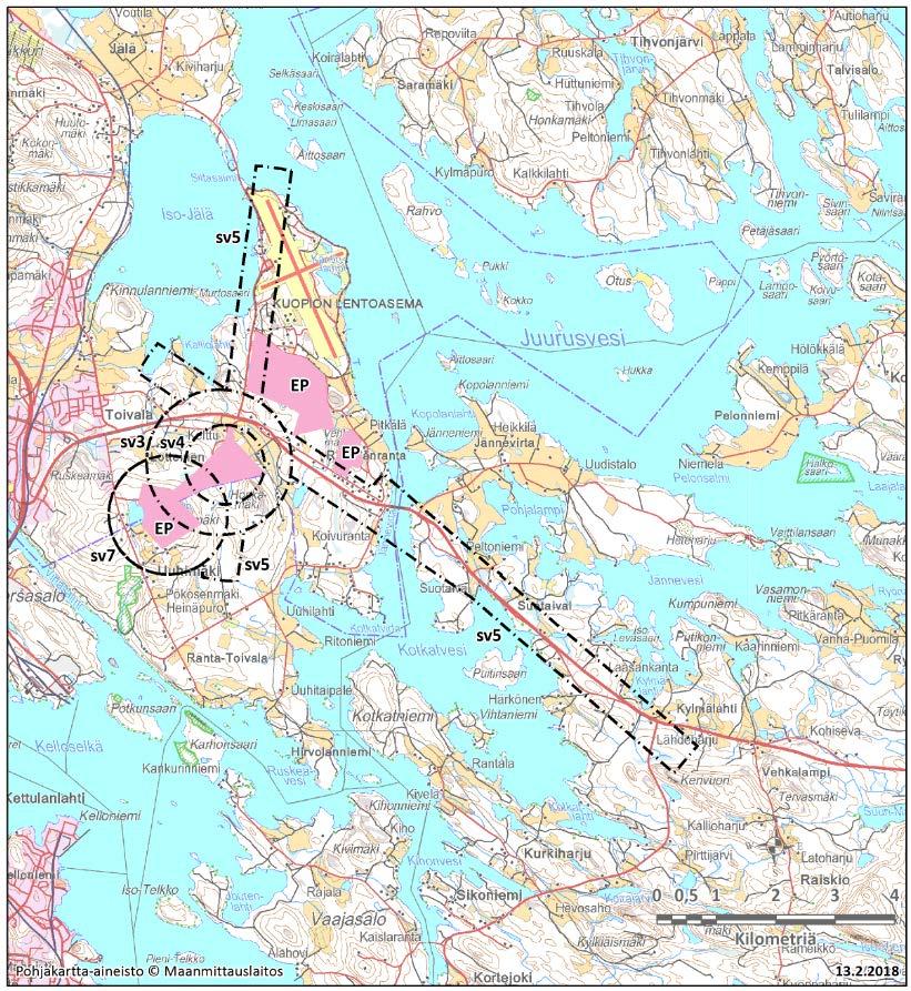 Siilinjärvi Rissala, luode sv-9: suunnittelumääräys: Alueen suunnittelussa tulee ottaa huomioon sotilasilmailun tilapäisestä lentopaikasta johtuvat maankäytön rajoitukset.
