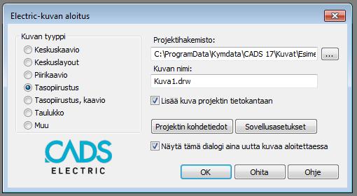 11 3 3D-SUUNNITTELU CADS17-OHJELMALLA 3.1 Projektin luominen Suunnittelu aloitetaan kuten normaali suunnittelu, avataan CADS Electric-ohjelma ja valitaan alasvetovalikosta uusi kuva.
