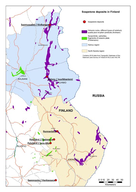GEOTECHNICAL REPORT 12 Figure 1. Geological setting of soapstone in eastern. Soapstone deposits (=licenced quarry areas) are indicated with red circles. Source: Bedrock of - DigiKP.
