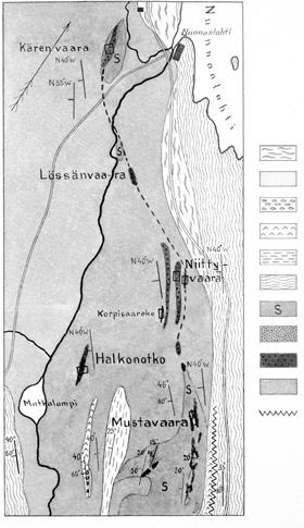 The Finnish Natural Stone Association Figure 3. Map of historic soapstone quarries in Nunnanlahti in Juuka in eastern. Quarries are indicated with rectangles. Photo: W.W. Wilkman. 1914.