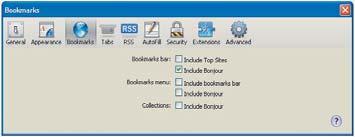 2 Valitse Include Bonjour (Sisällytä Bonjour) Bookmarks bar (Kirjanmerkkipalkki) -kohdassa.