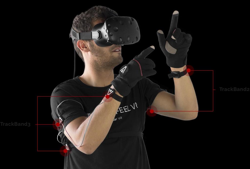 17 Kuva 13. Avatar VR-järjestelmän käsineet ja TrackBand anturit käyttäjän käytössä.