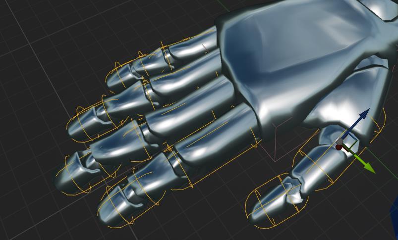 36 Käsissä ja käsivarsissa on luotuna valmiit törmäysalueet vain 3D-malliin, mutta käsineiden sormille ei ole toteutettu minkäänlaista törmäysaluetta.
