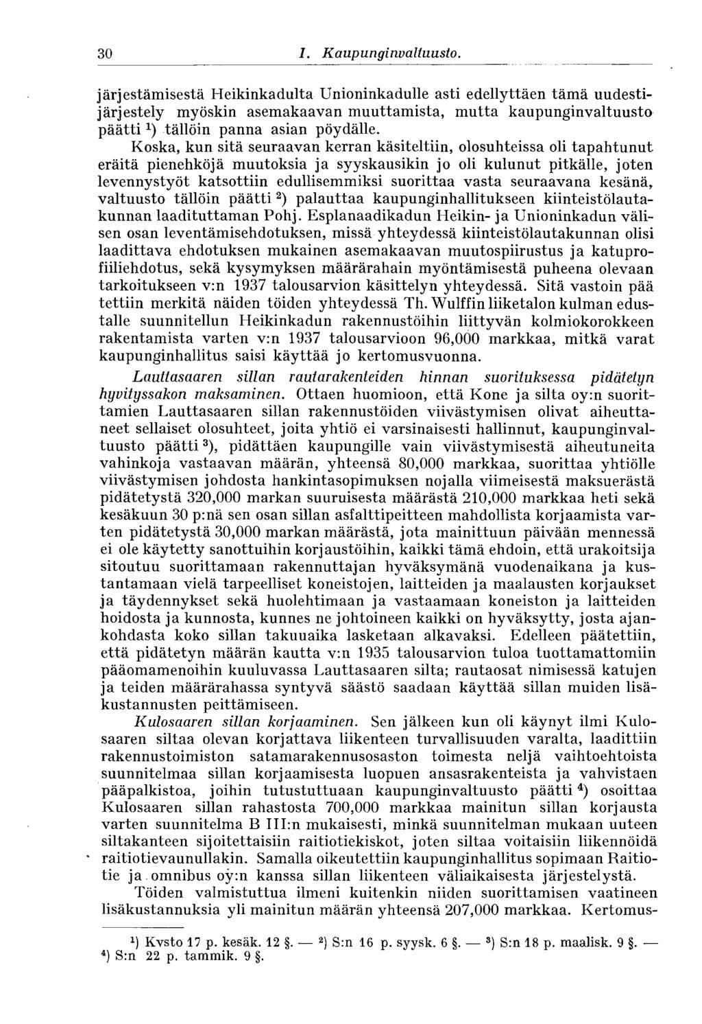 30 I. Kaupunginvaltuusto.