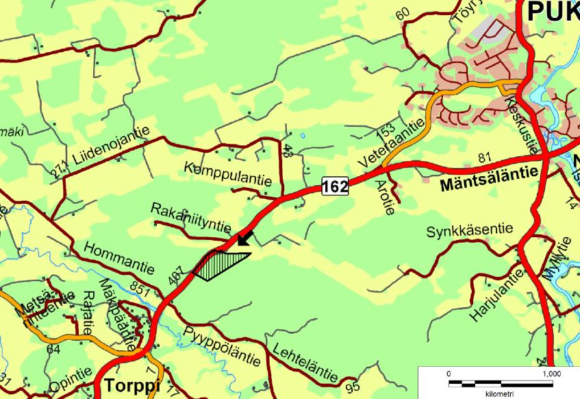 1 PERUS- JA TUNNISTETIEDOT 1.1 Kaava-alueen sijainti Suunnittelualue sijaitsee n. 1 km:n etäisyydellä Torpin kyläasutuksesta ja n. 3,5 km:n etäisyydellä Kirkonkylältä.