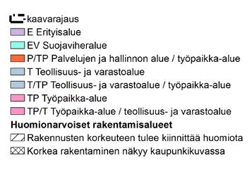 Nämä alueet on merkitty karttaan korkea rakentaminen näkyy kaupunkikuvassa.