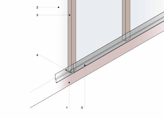 täysin, kun ensimmäinen levy asennetaan (katso kuva 19, yksityiskohta 1A) Suositeltu vapaa väli maan ja aloitusprofiiliin välillä on vähintään 150 mm ja kehyksen listaan 160 mm Varmista, että raot