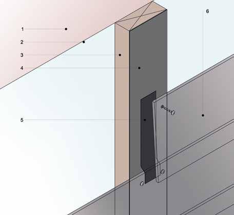 Pystyliitokset 2. Breathable waterproof membrane 3. Treated timber batten 4. EPDM 5. Additional EPDM 50mm strip behind open joint 6.