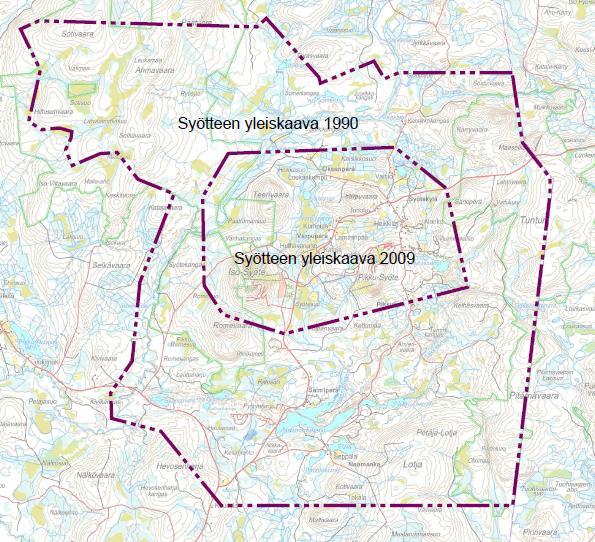 Vasemmalla Syötteen yleiskaavaalueet Alla Pudasjärven rantayleiskaavaalueiden ja ranta-asemakaavaalueiden sijainti (pallomerkintä).