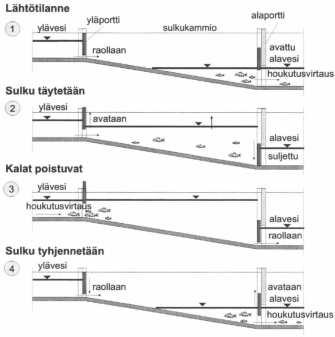 Liite 6 Kalasulku Kalasulku eli Borland-kalatie toimii sulutusperiaatteella samoin kuin venesulut. Kalasulku muodostuu kahdesta altaasta ja niitä yhdistävästä nousuputkesta tai -kammiosta.