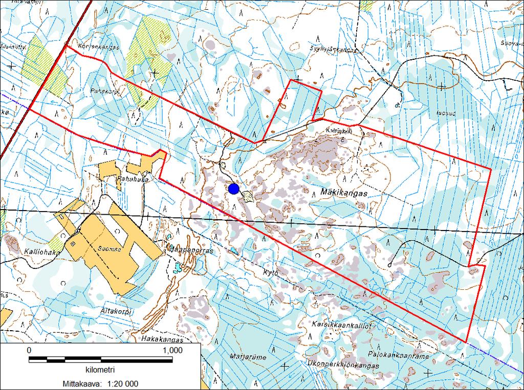 2 AINEISTO JA MENETELMÄT Suunnitellun tuulipuiston tarkempi sijainti ja rajaus ilmenevät kuvasta 2.