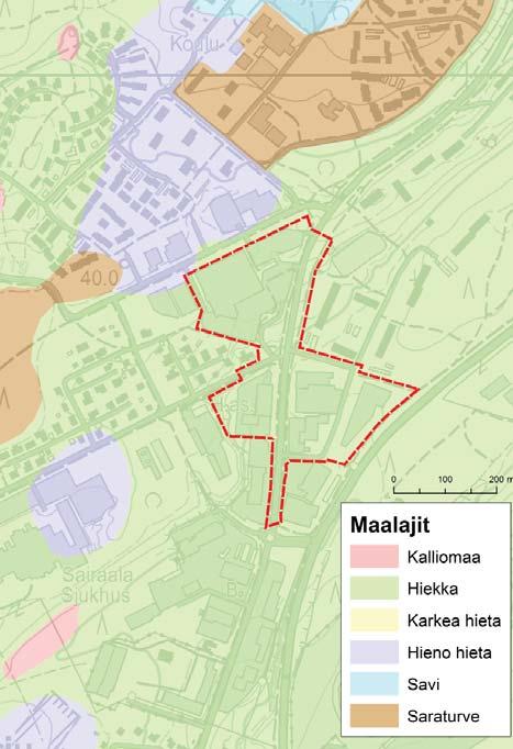 LÄHTÖKOHDAT LUONNONYMPÄRISTÖ PINNANMUODOSTUS, MAISEMARAKENNE JA MAAPERÄ Suunnittelualue sijoittuu rakennettuun