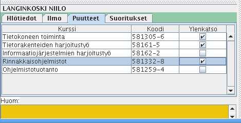 Kuva 9: Puutteet välilehti Kuva 10: Suoritukset välilehti 3.4.