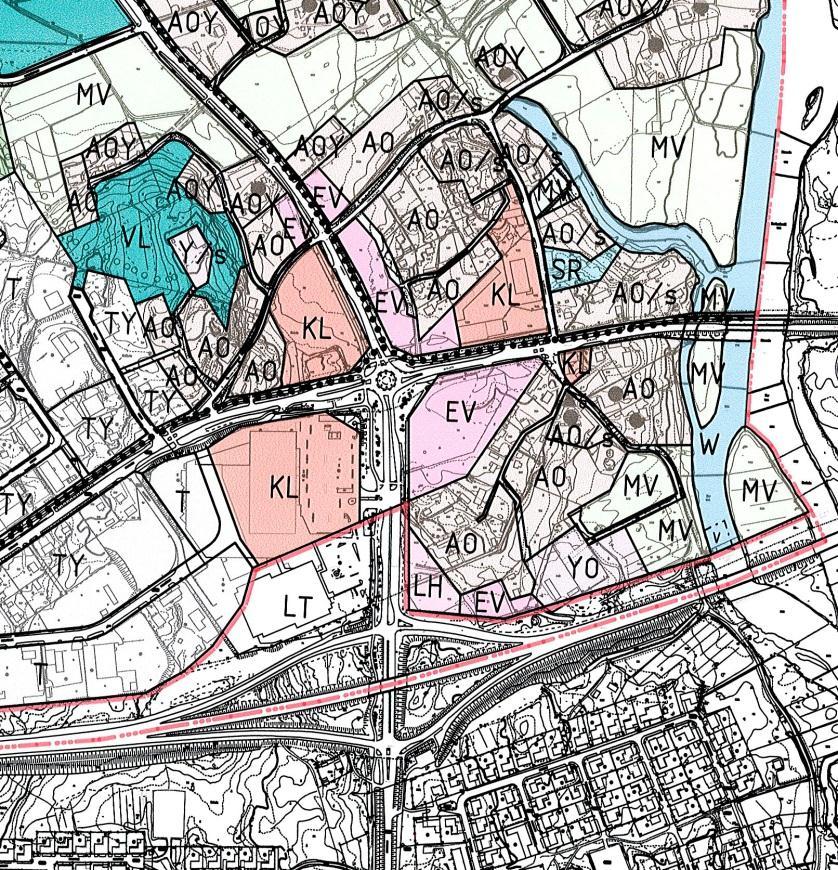 1986, on suunnittelualueella osa EV suojaviheraluetta ja osa KL Liikerakennusten