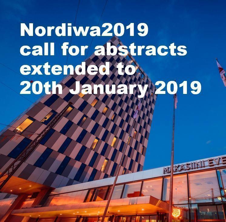 Call for Abstracts - Kutsu luennoimaan Nordiwa2019 Haemme parhaillaan esitysehdotuksia Nordiwa2019 Pohjoismaiseen jätevesikonferenssiin. Abstraktien jättöaikaa on pidennetty 20.1.2019 asti.