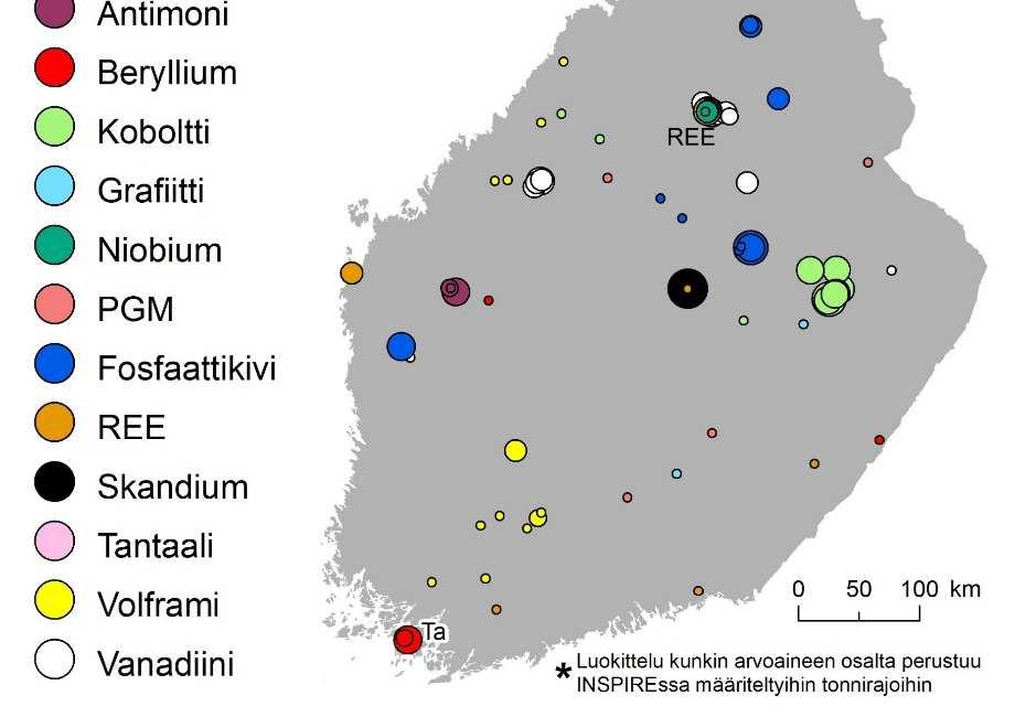 Magnesium (Mg) Harvinaiset maametallit (REE) Volframi (W) Antimoni (Sb) Boratit (BO 3 ) Beryllium (Be) Hiili (C) Niobium (Nb)