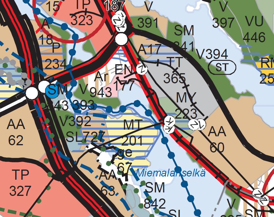 Ote maakuntakaava 2040 ehdotuksesta. Suunnittelualueen sijainti on merkitty punaisella katkoviivalla. Maakuntakaava 2040 ehdotuksessa 18.12.