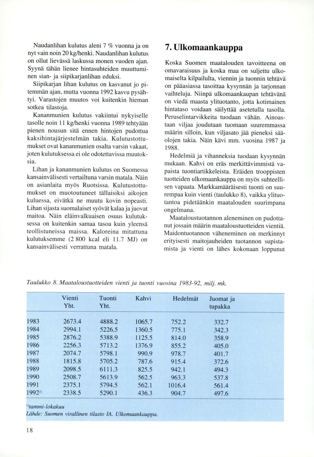 Naudanlihan kulutus aleni 7 % vuonna ja on nyt vain noin 20 kg/henki. Naudanlihan kulutus on ollut lievässä laskussa monen vuoden ajan.
