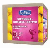 30 IsoMitta Kiisseli-/keittoainekset sokereita (g) C-vitamiinia (mg) IsoMitta Omena-Kanelikiisseli/-keitto Tuotenumero: 7084-06 Wihuri: 658617 Meira Nova: 114179 Kespro SAP: 20309572 Heino: 658617