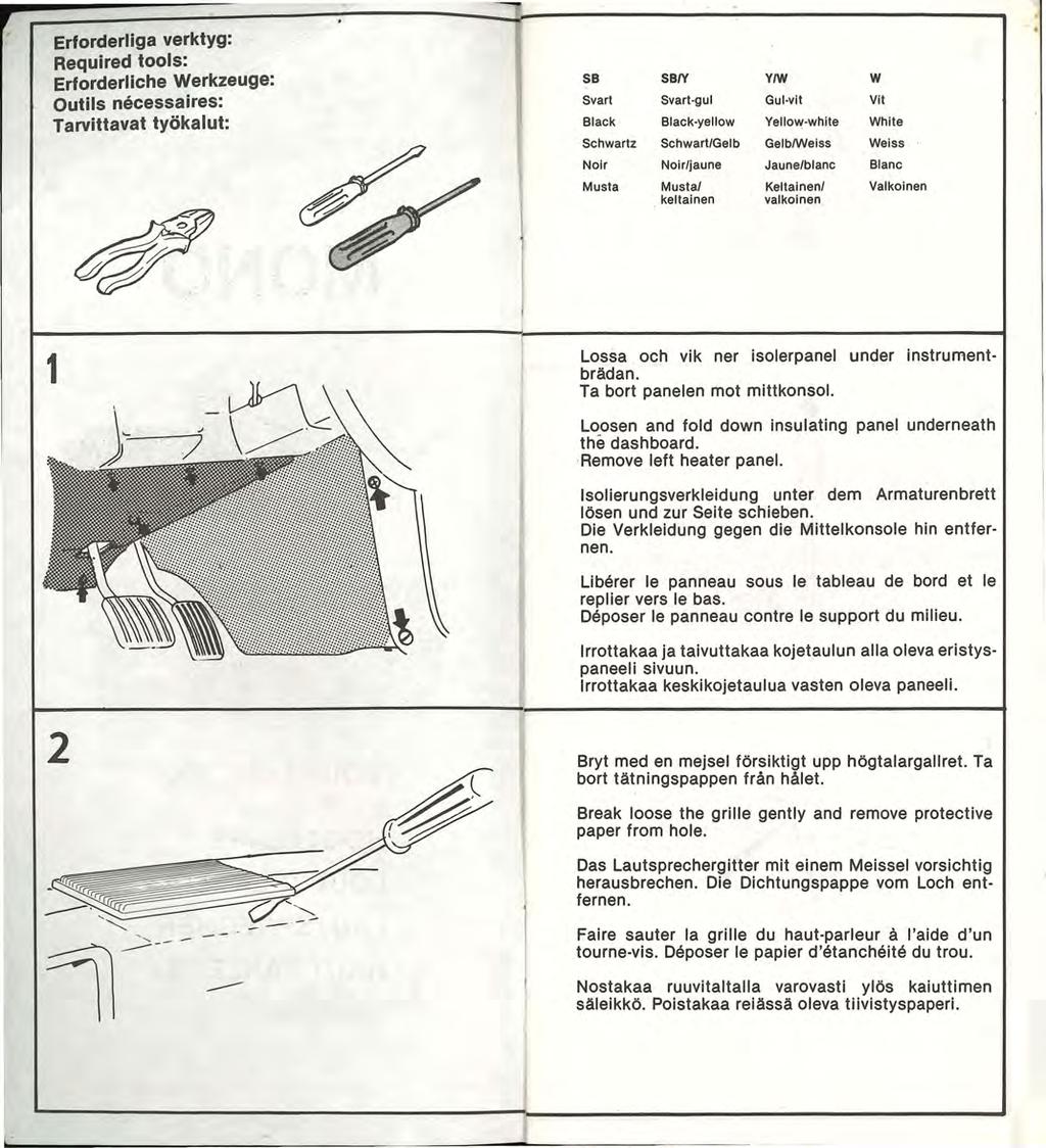 Erforderliga verktyg: Required toois: Erforderliche Werkzeuge: Outils necessaires: Tarvittavat työkalut: SB SB/Y VIW w Svart Svart-gul Gul-vit Vit Black Black-yellow Vellow-white White Schwartz
