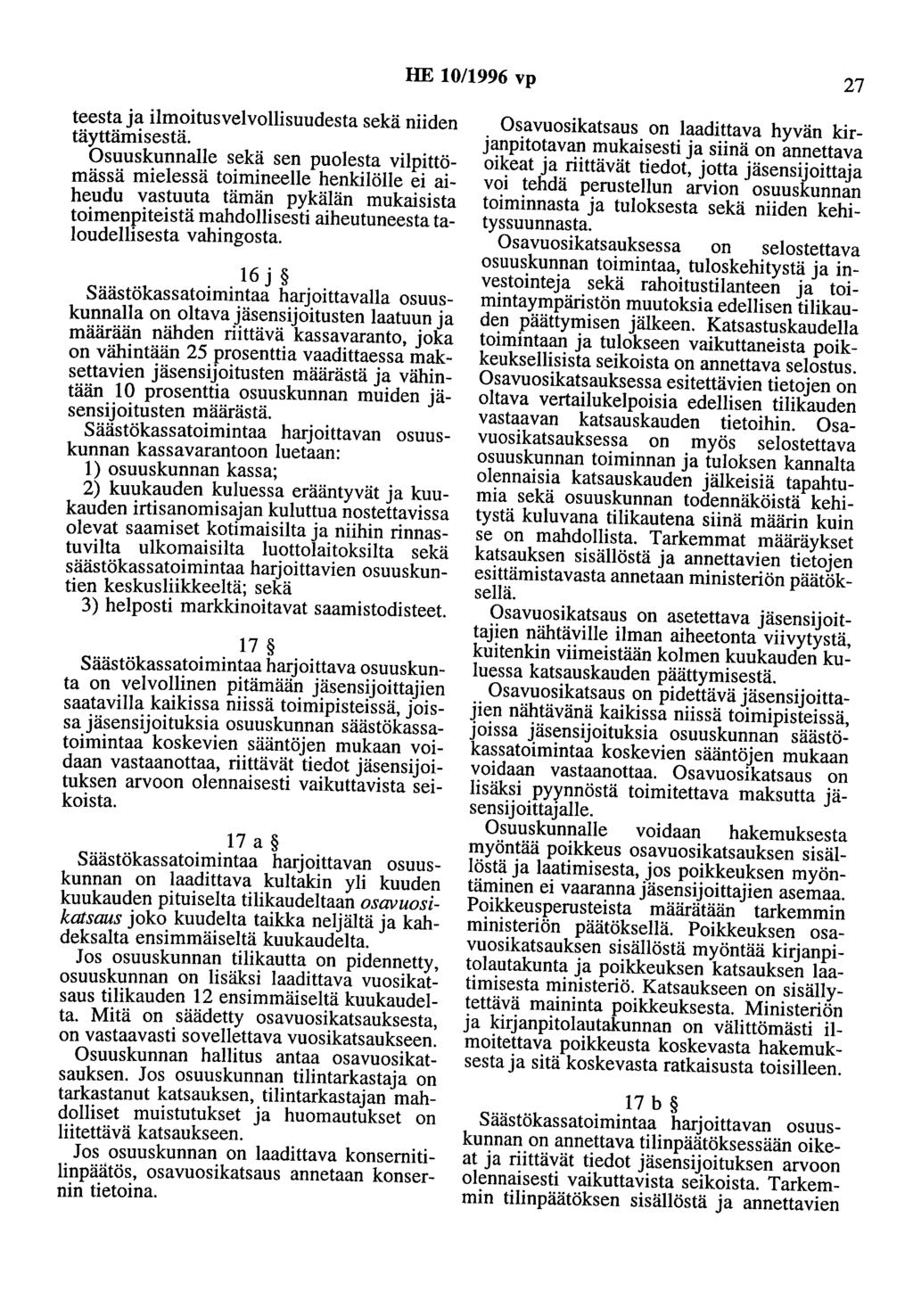 HE 10/1996 vp 27 teesta ja ilmoitusvelvollisuudesta sekä niiden täyttämisestä.