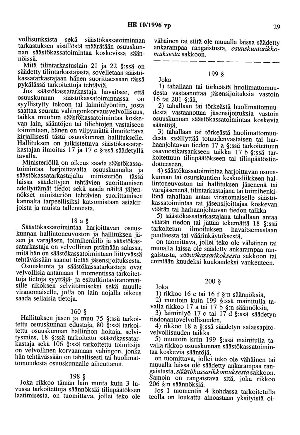 HE 10/1996 vp 29 vollisuuksista sekä säästökassatoiminnan tarkastuksen sisällöstä määrätään osuuskunnan säästökassatoimintaa koskevissa säännöissä.