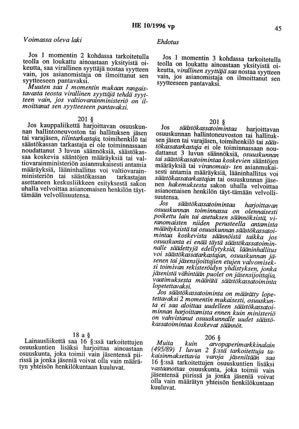 HE 10/1996 vp 45 Voimassa oleva laki Jos 1 momentin 2 kohdassa tarkoitetulla teolla on loukattu ainoastaan yksityistä oikeutta, saa virallinen syyttäjä nostaa syytteen vain, jos asianomistaja on