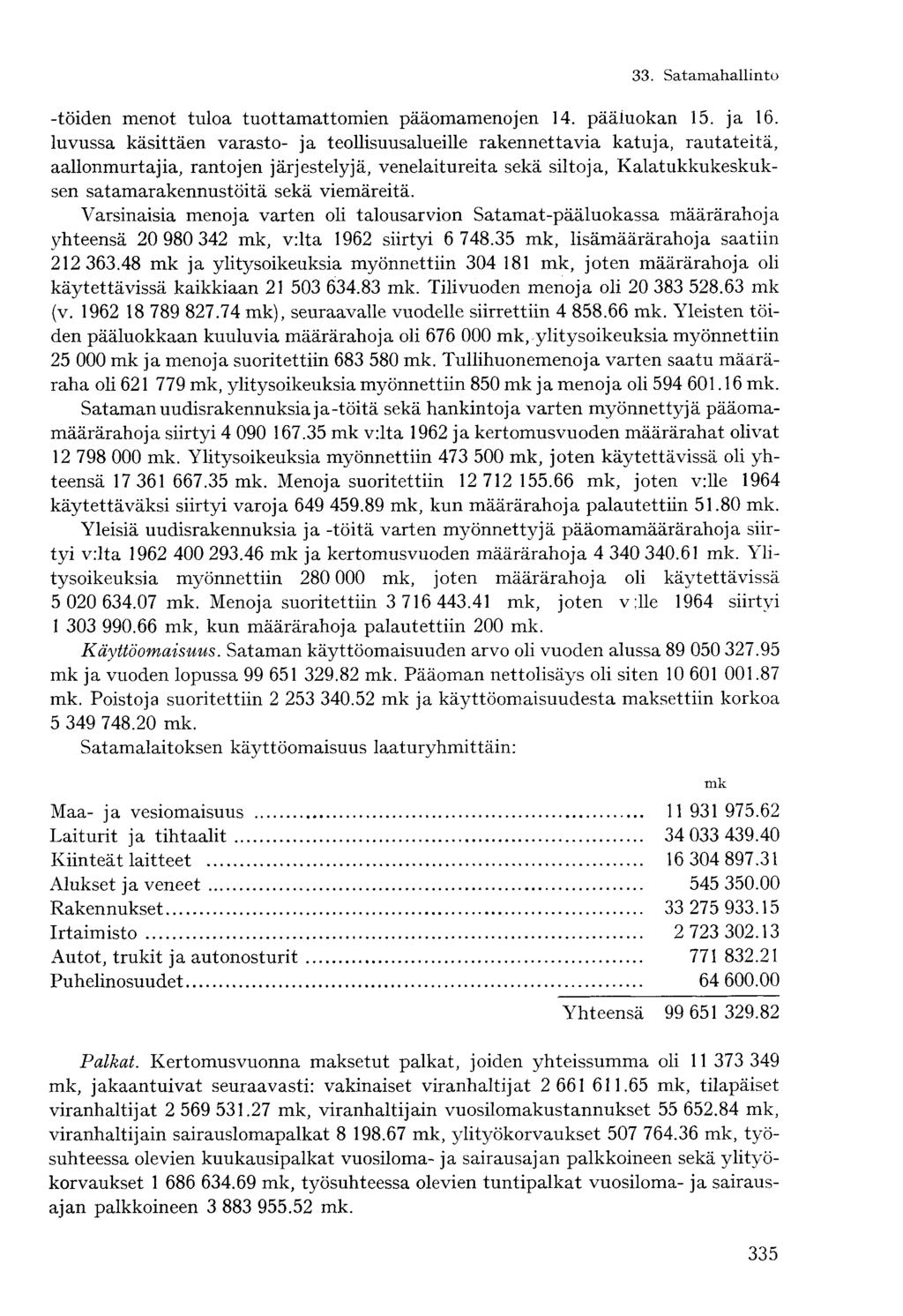 -töiden menot tuloa tuottamattomien pääomamenojen 14. pääiuokan 15. ja 16.