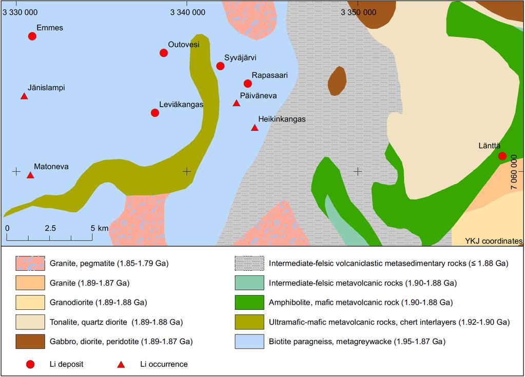 Kaustinen Li province Contains 6 well-known LCT pegmatite Li deposits The Kaustinen deposits were used in