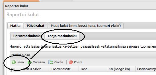 LAAJA MATKALASKU USEAMPI MATKUSTAJA / USEAMPI KULKUNEUVO / MATKA OSISSA / USEAMPI PELIPAIKKA Käytä laajaa matkalaskua, jos kyydissäsi on matkustanut yksi tai useampi erotuomari osan ja/tai olet