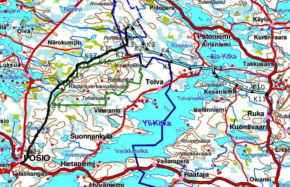 18 3.1. Maastokuvaukset ja valokuvat Kartta 14. Kuvauspaikat K1 K 23. Ks.