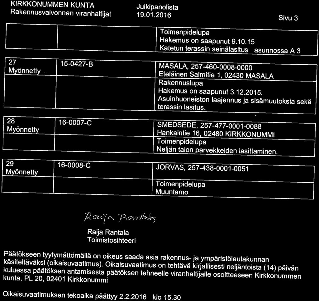 Jutkipanolista 19. 01.2016 Sivu 3 27 15-0427-B Hakemus on saapunut 9. 10.