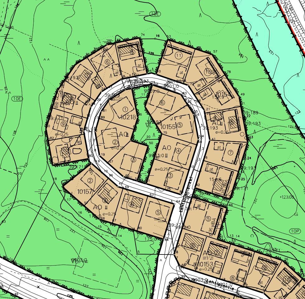 9 Asemakaava Alueen asemakaava on hyväksytty 10.12. 12. Alue on kaavassa erillispientalojen korttelialuetta (AO). Tontille saa sijoittaa yhden asuinrakennuksen, jossa saa olla enintään kaksi asuntoa.