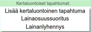 Uuden tapahtuman luonti aloitetaan painamalla Lisää tapahtuma -painiketta: Painikkeen painamisen myötä näytölle ilmestyy tyhjä