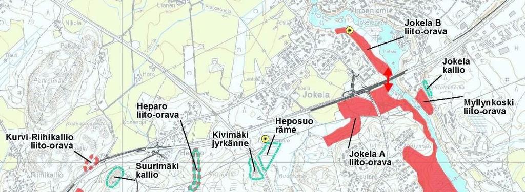 Kartta 6. Suunnitteluvälin Kurvi-Jokela luontokohteita.