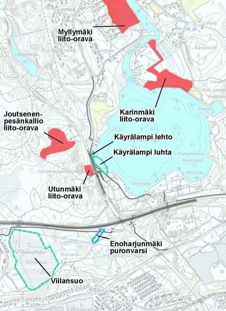 Kartta 8. Käyrälammen ympäristön luontokohteita.