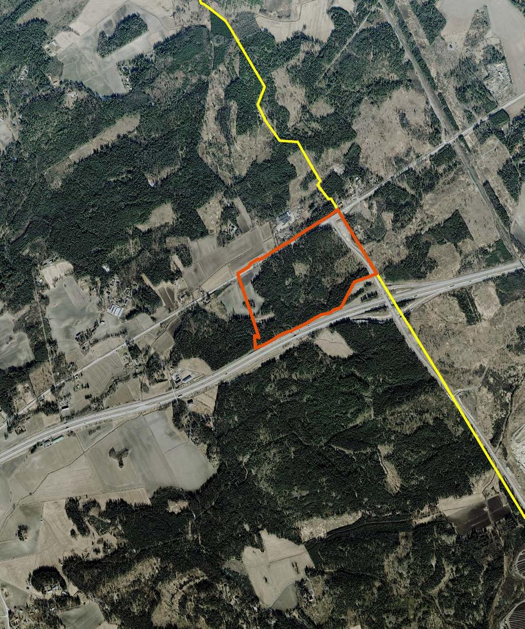 kaava / plan BOX 2 Ilmakuva kaava-alueelta vuodelta 2014. Kaava-alueen rajaus on esitetty kuvassa punaisella. Sipoon ja Porvoon välinen raja on kuvassa keltaisella.