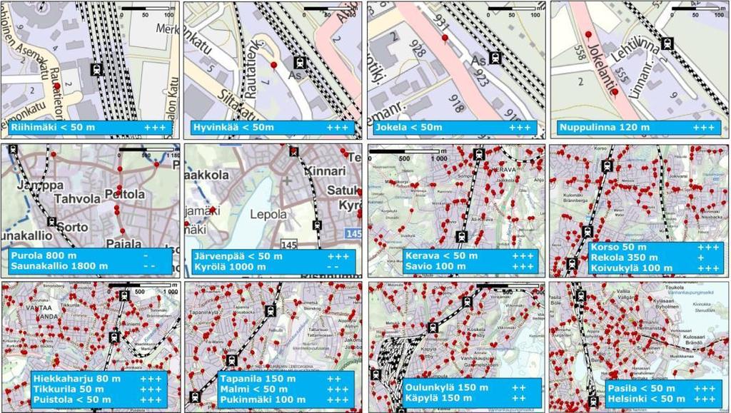 Käytettävyys Tarkasteltaessa henkilöliikenteen asemien ja bussipysäkkien keskinäistä etäisyyttä, huomataan että järjestelyt tukevat muuhun maahan verrattuna poikkeuksellisen hyvin kulkutapojen