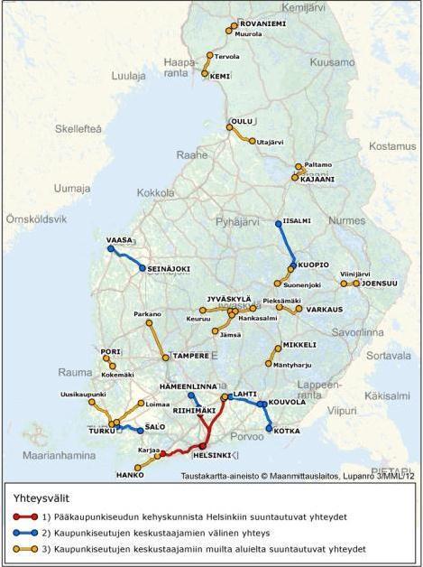 2. TYÖN TAVOITTEET Työn tavoitteena on tutkia yhteiskäyttöisten lippujärjestelmien käyttäjäpotentiaalia kuvassa 2 esitetyillä yhteysväleillä.