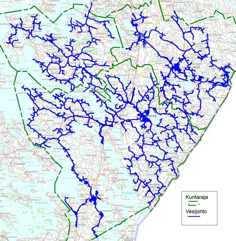 VEDENJAKELU Vedenjakeluverkosto alueella on suhteellisen laaja.