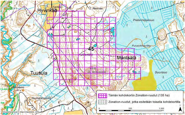 Mäntsälä Tuusula Hyvinkää, Zonation-aluetunnus 45 MÄNTSÄLÄ TUUSULA HYVINKÄÄ (45) Alue sijaitsee pääosin Mäntsälän lounaisosissa, mutta osin myös Tuusulassa ja Hyvinkäällä Kivistönkulman (Mäntsälä)