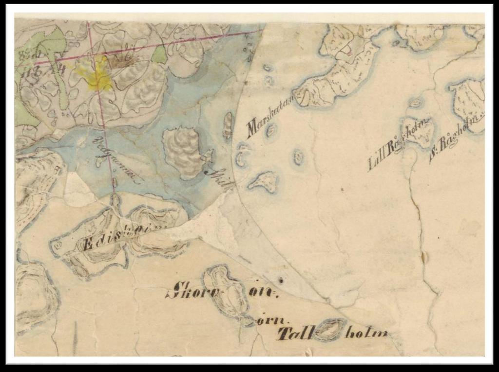Vuoden 1841 pitäjänkartalla, joka on kooste vanhemmista kylien ja talojen tilakartoista, näkyy Edisholmenin saaren luoteisrannalla